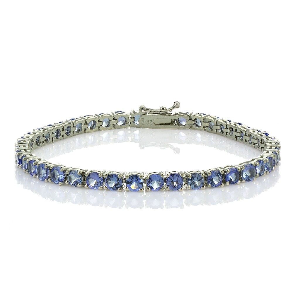 Sterling Silver 9.55ct Tanzanite 4mm Round Tennis Bracelet