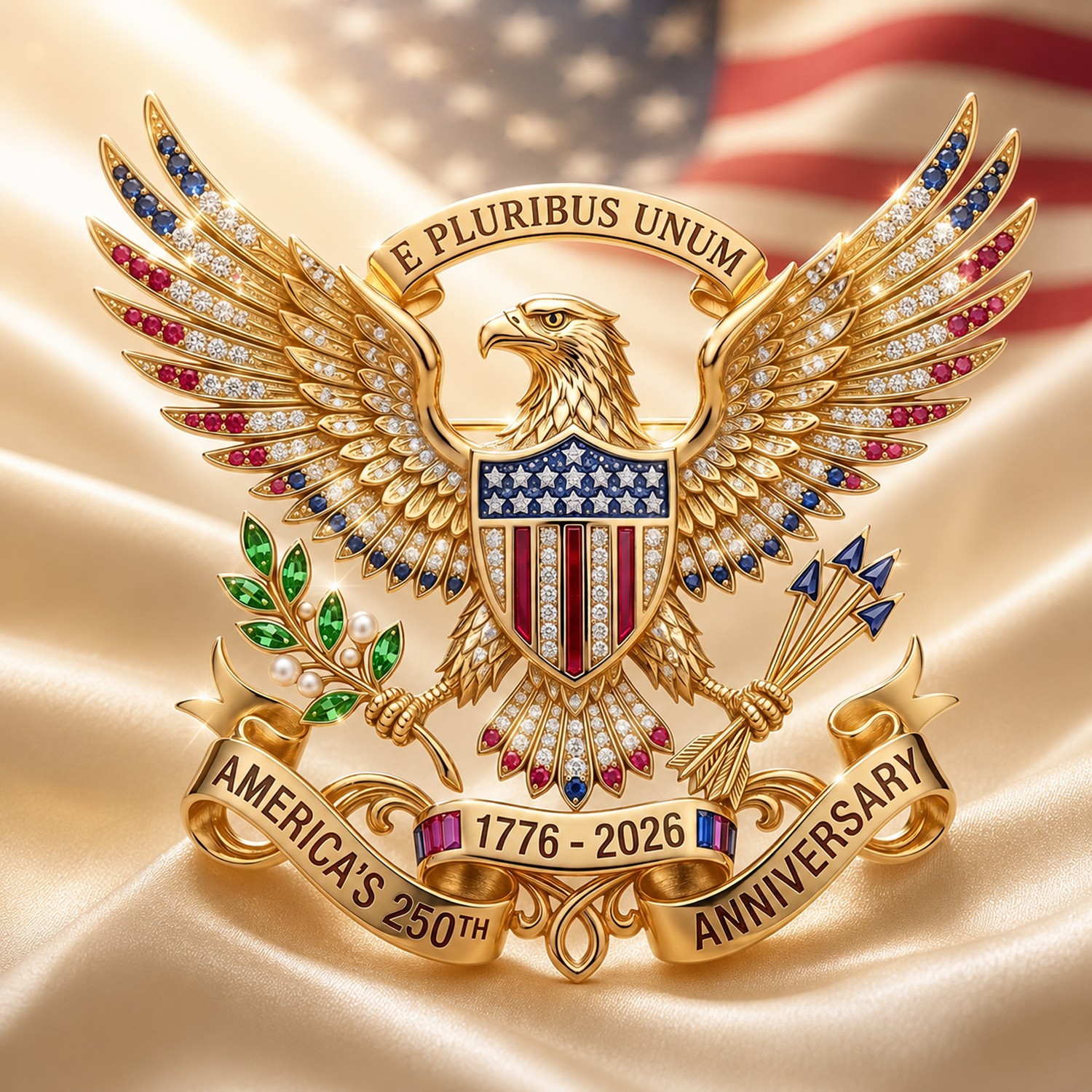 US 250th Anniversary Brooch Pin, Patriotic Bald Eagle Rhinestone Lapel Pin Jewel