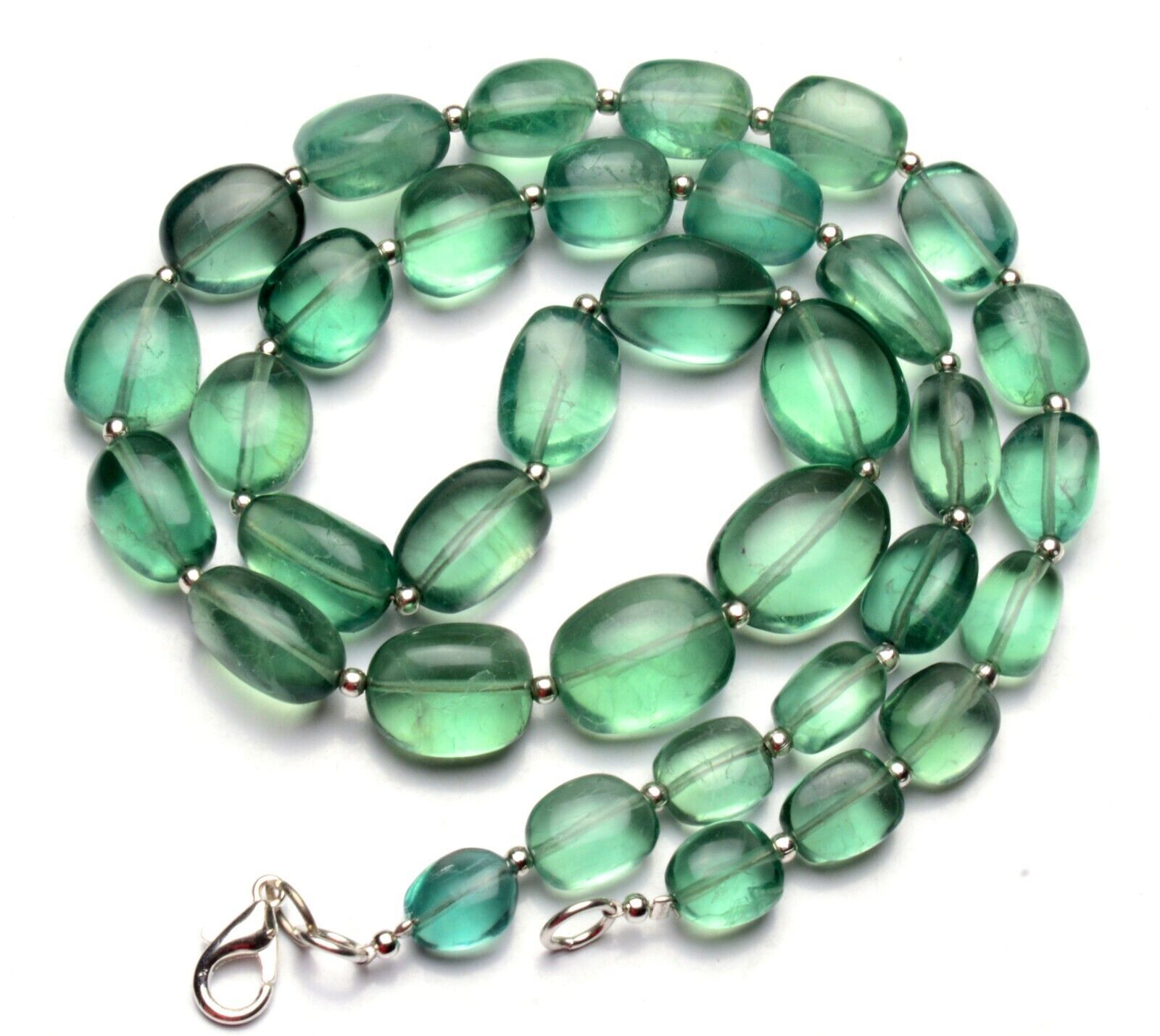 Emerald Green Fluorite Gem Beads 19″ Necklace 8 to 15 mm Size Beads