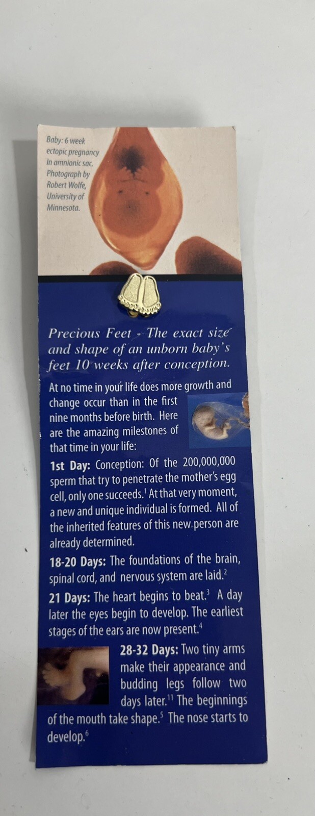 Precious Feet Pin Card Jacket Lapel Hat Pin Vintage 10 Weeks Unborn Baby Feet