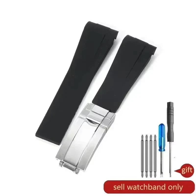 20mm Curved Rubber Watch Band for Rolex Daytona & Yacht-Master Strap Buckle