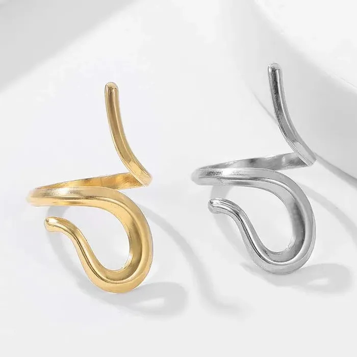 Adjustable Vintage Gold Geometric Hollow Stainless Steel Mood Tracker Ring for