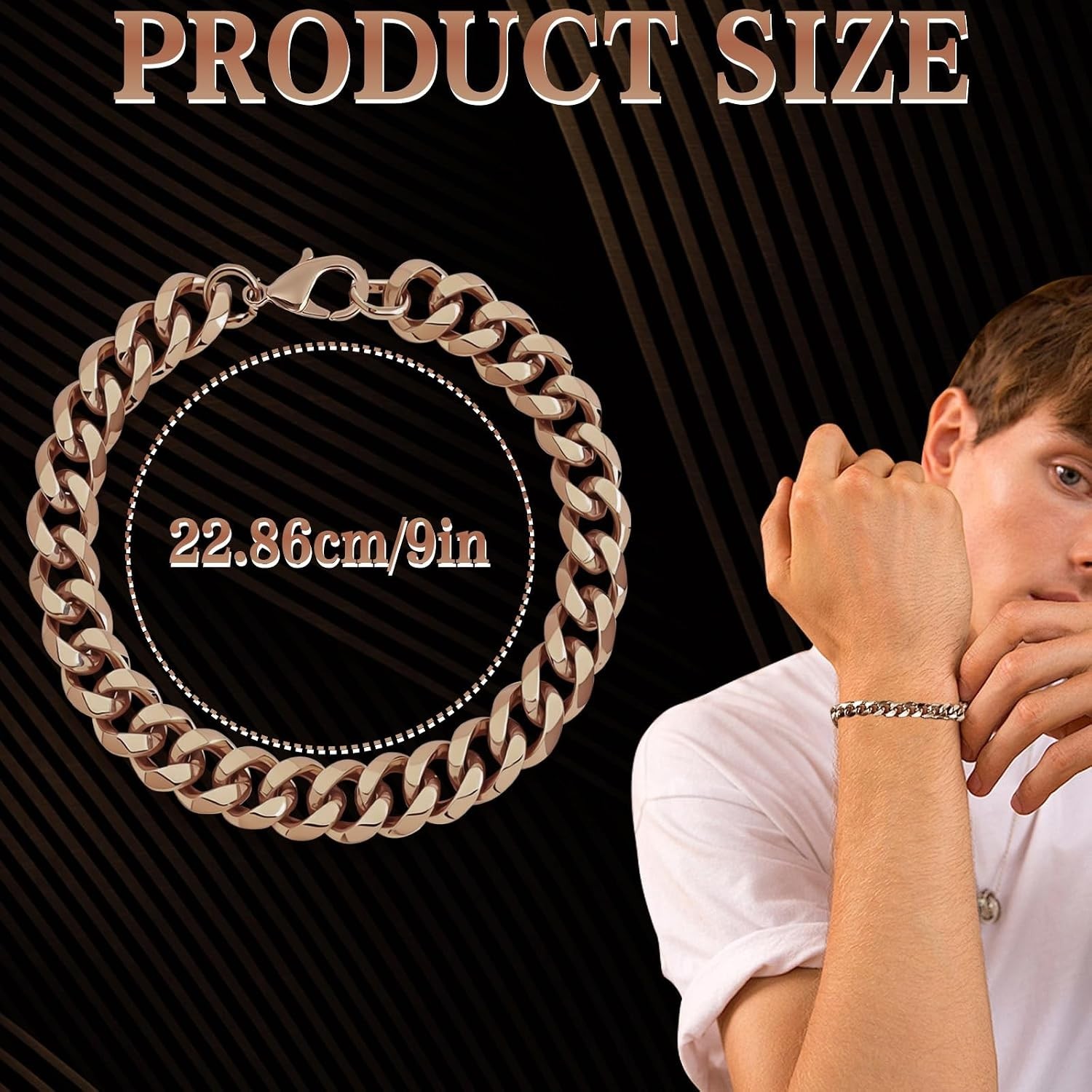 Fashionable Men’s Copper Bracelet – 9in Rose Gold Chain with Buckle Design