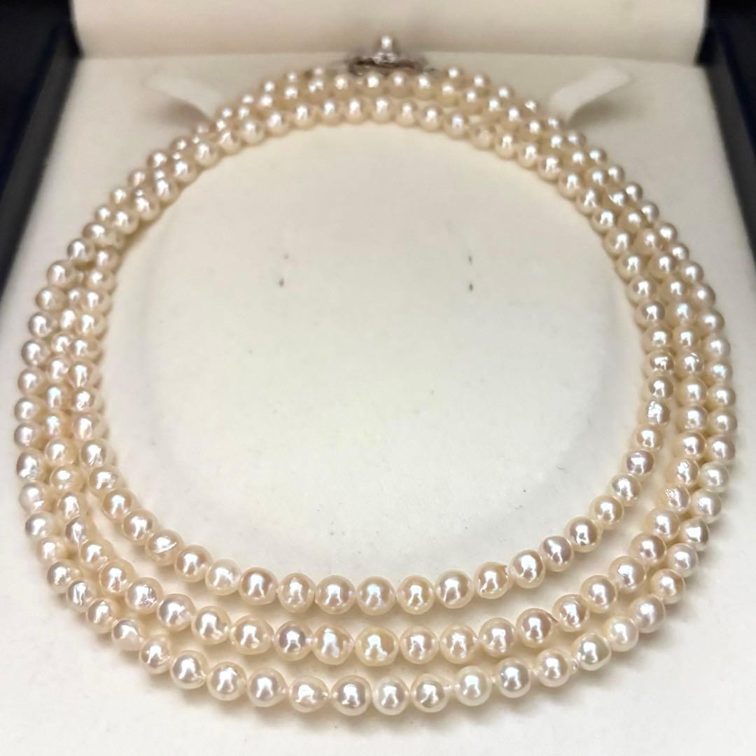 Akoya Pearl Long Necklace White Cream Round 5.0-5.5 mm Silver Used Japan Strand