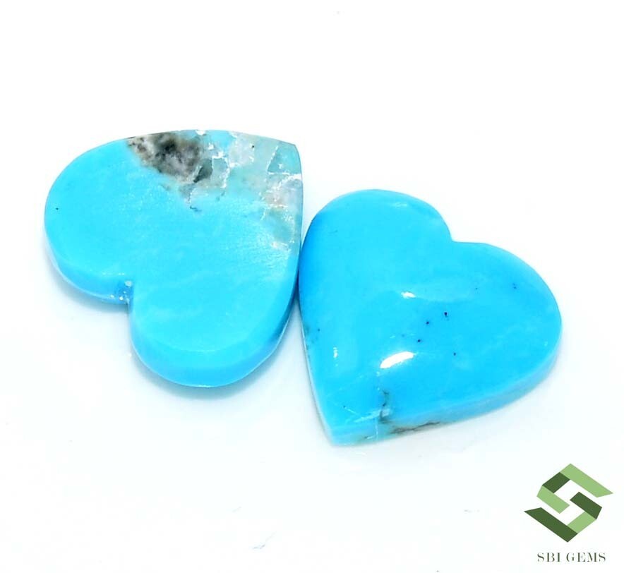 10×10 mm Natural Turquoise Heart Shape Cabochon Pair 4.94 CTS Loose Gemstones