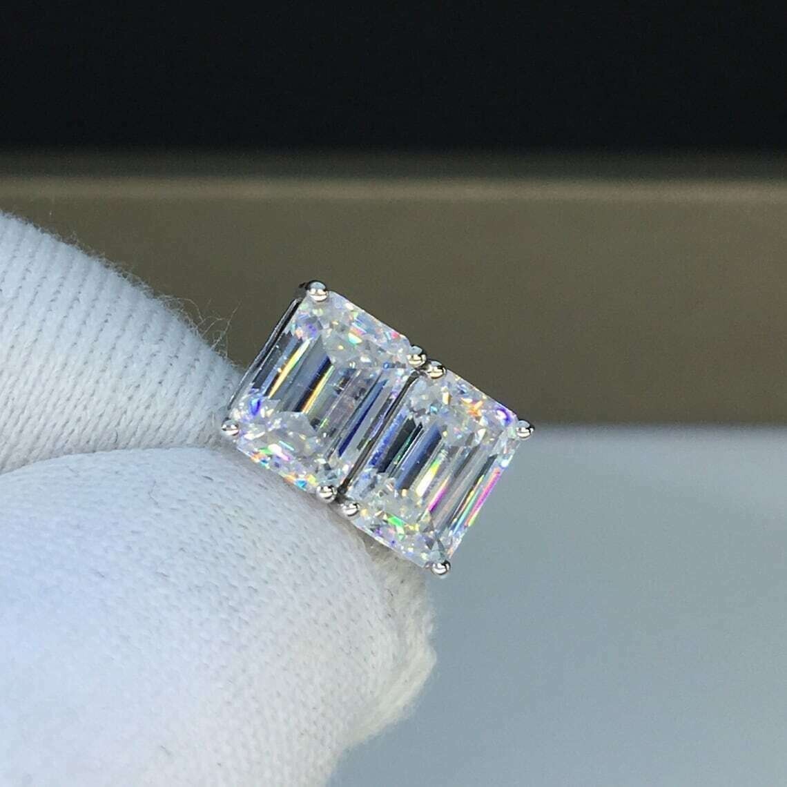 3.0 Ct Emerald Lab Created Diamond Solitaire Stud Earrings 14K White Gold Plated