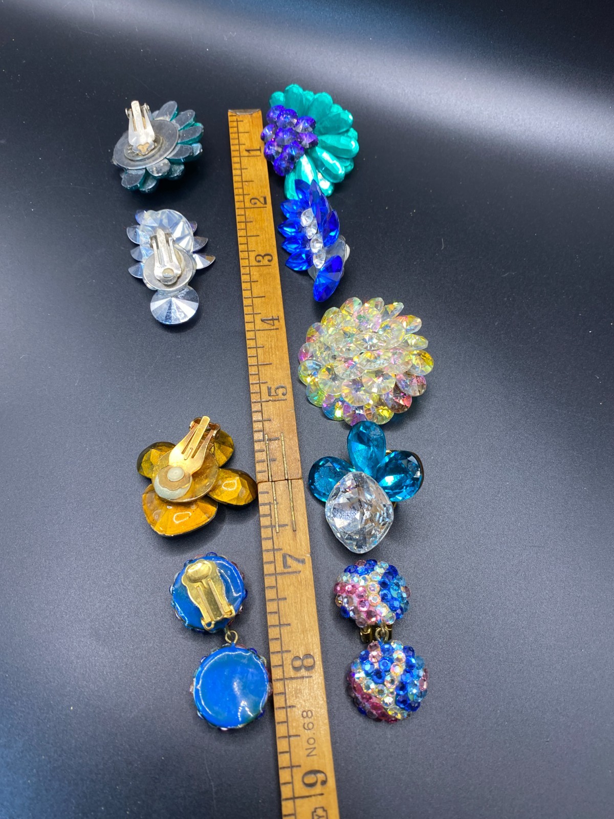 VTG Estate Sale *Nite Sparkles* rhinestone earrings, brooch lot of 5 pc