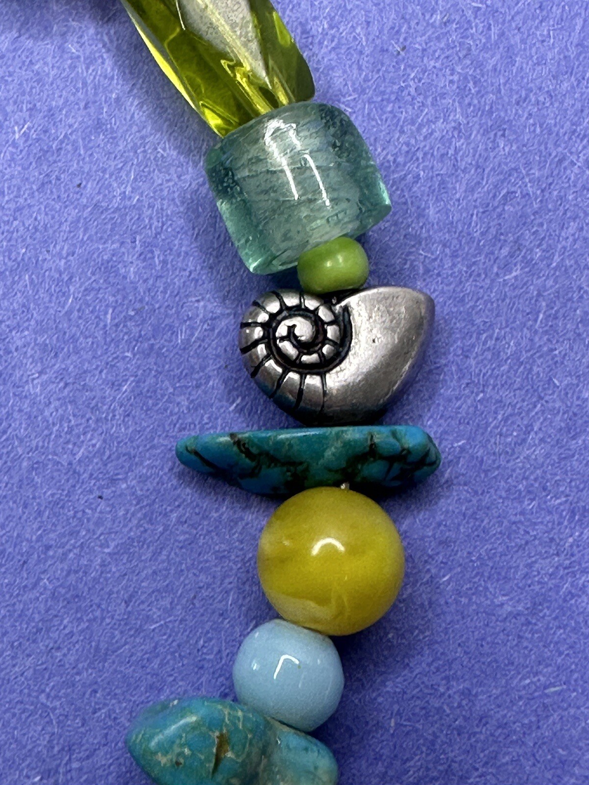 Danon Bracelet Turquoise Bead Shells Green Glass Beach Contemporary Silver Plate