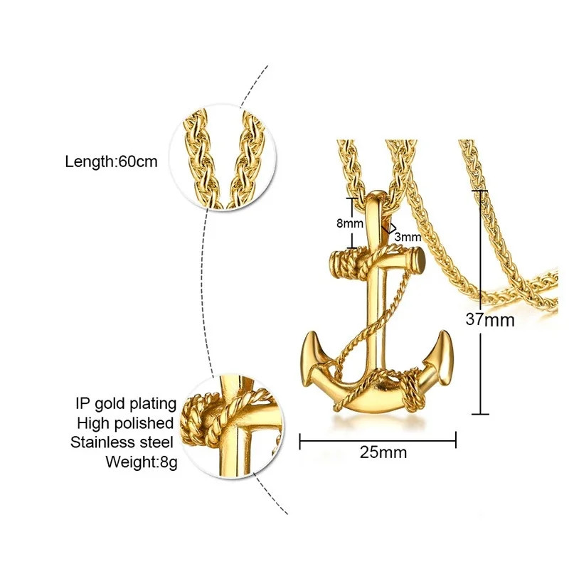 Sea Anchor Pendant Necklace Men Punk Rock Hip Hop Jewelry Gift