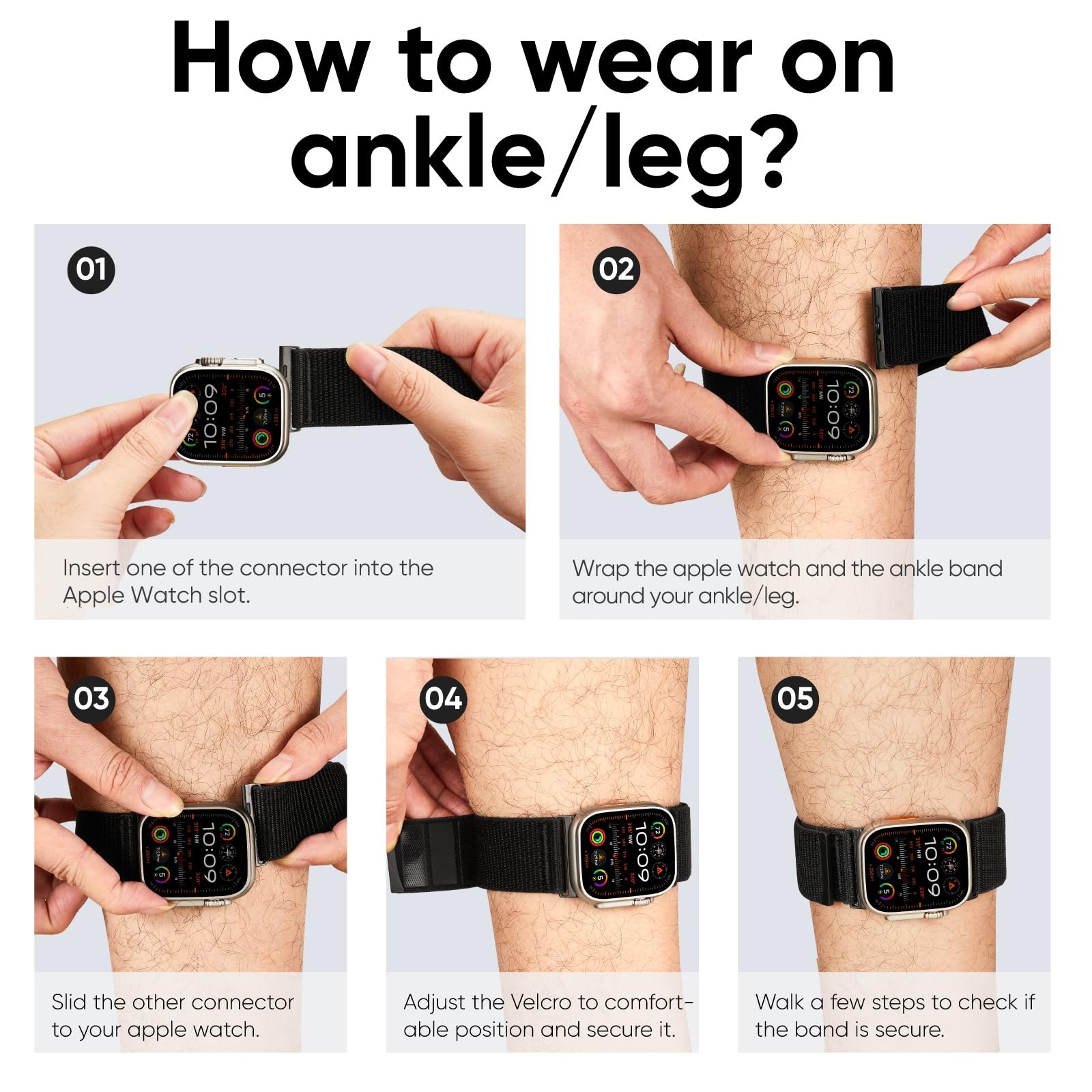 Arm/Ankle Band Compatible 38/40/41/42mm(Series11 10)L-410mm, Standard (Black)