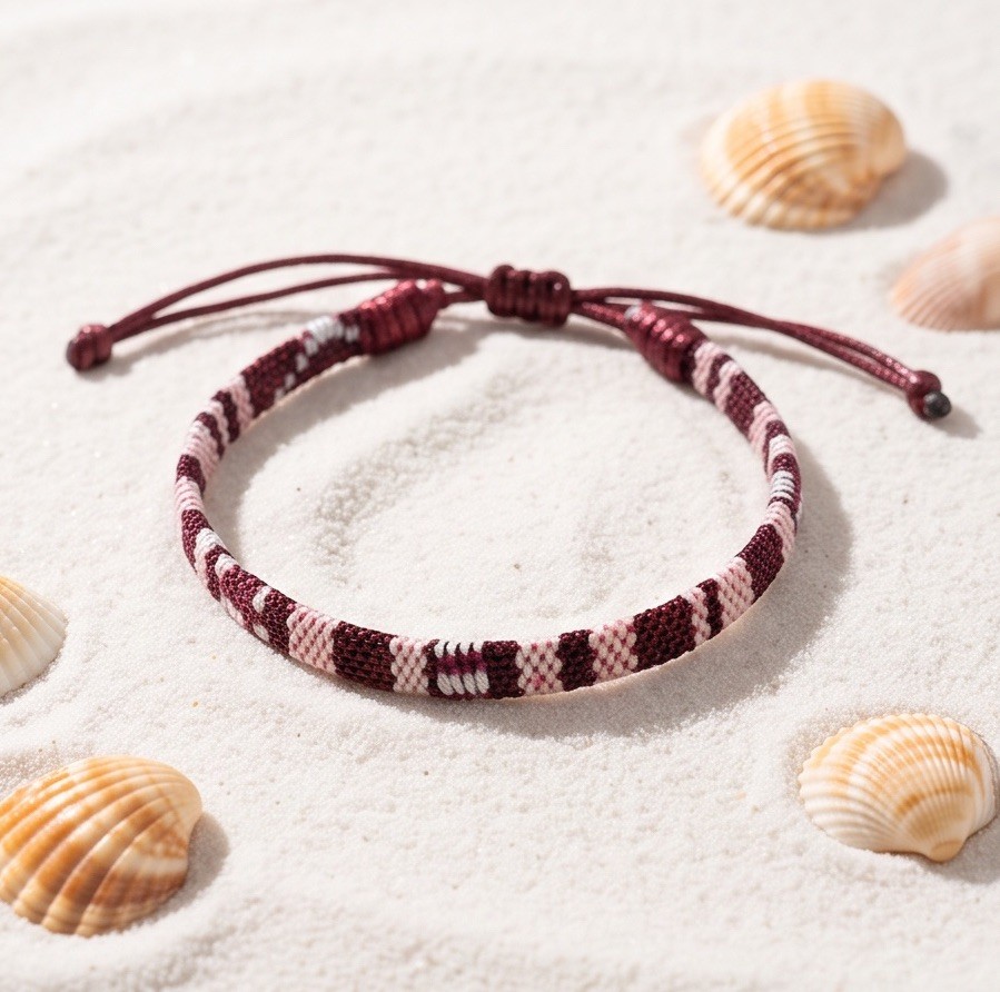 New Woven Cord Wrap Bracelet Adjustable Drawstring Burgundy Pink White Black
