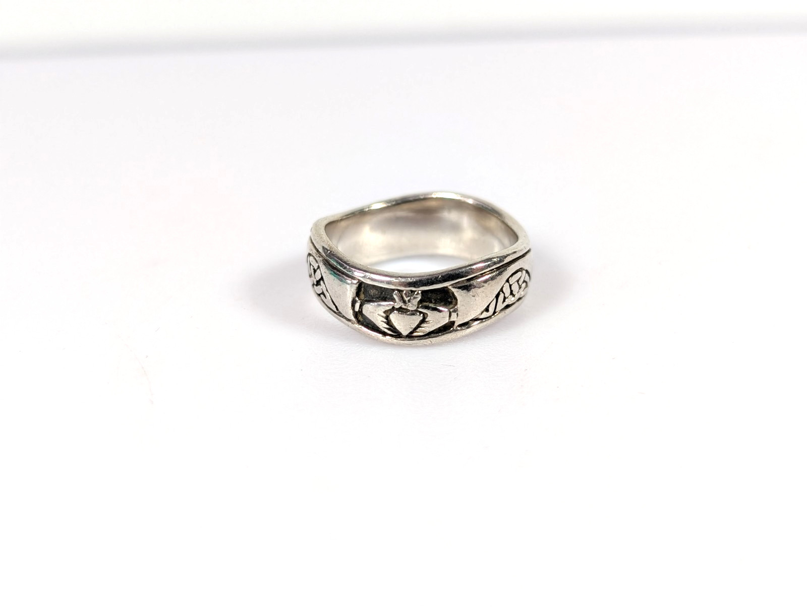 Vtg Peter Stone PSCL 925 Sterling Silver CLADDAGH Celtic Wavy Band Ring 7.5