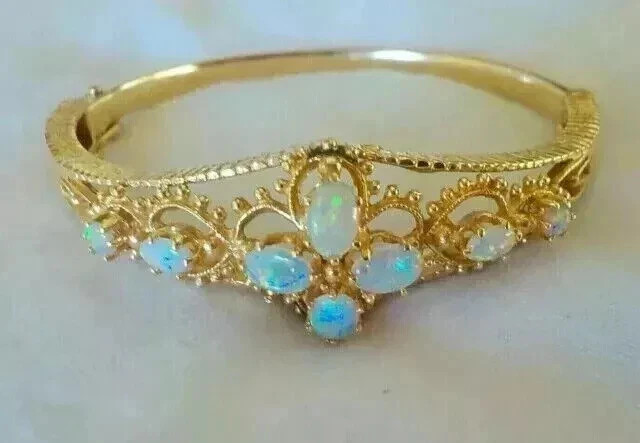 3.00Ct Oval Cut Natural Fire Opal Women’s Bangle Bracelet 14K Yellow Gold Plated
