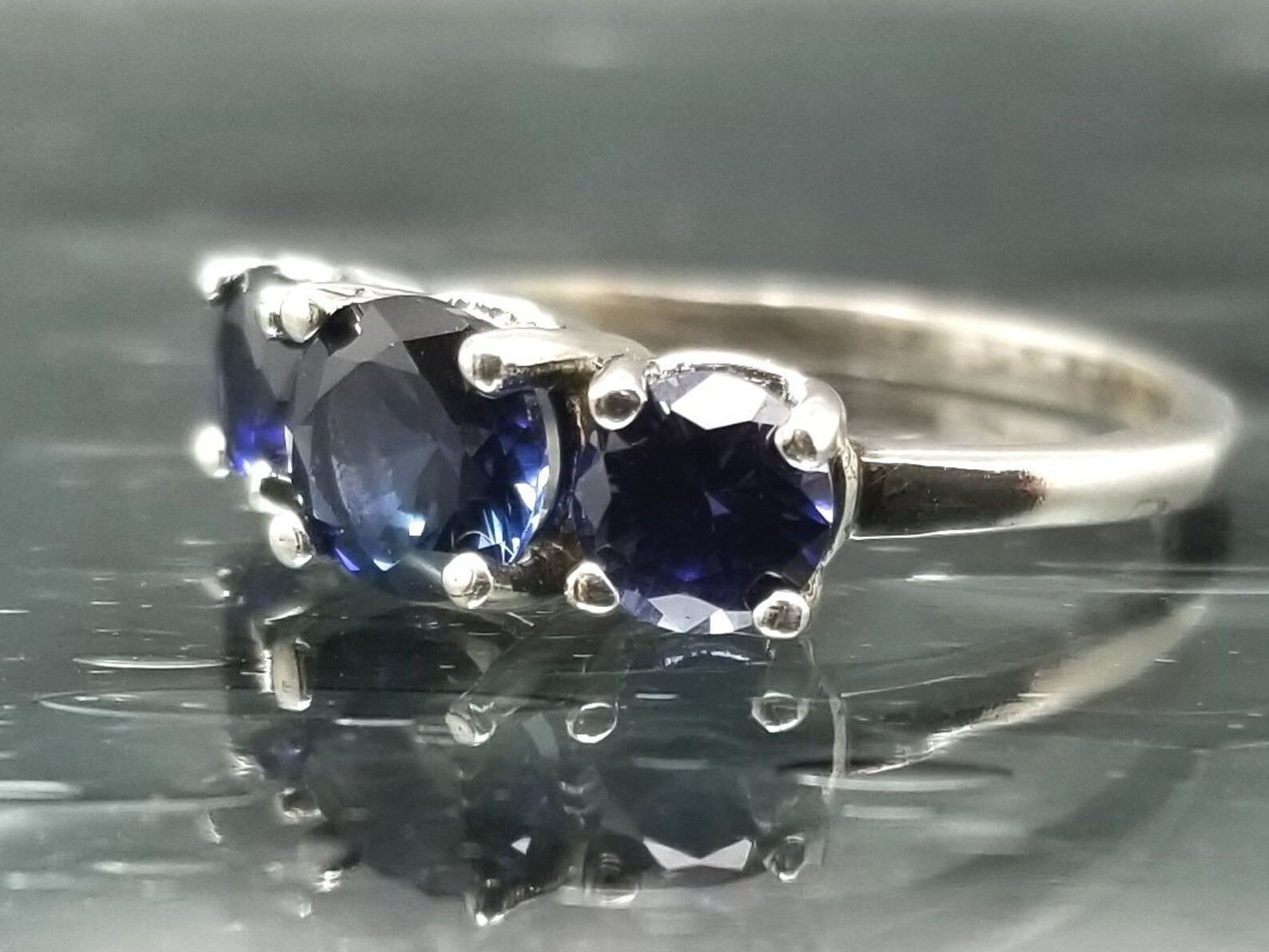 3.00 Ct Round Natural Sapphire Diamond Engagement Ring 14K White Gold Size 7