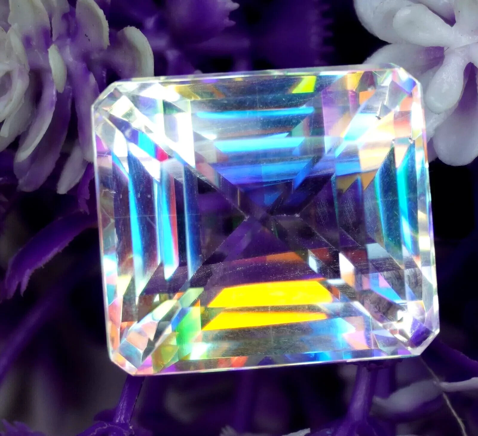 VVS Rainbow Colour Emerald Cut Natural 58-60Ct Mystic Topaz Certified Gemstone