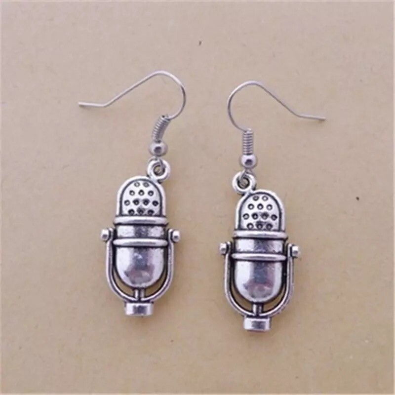 Vintage Inspired Silver Microphone Earrings, 1”, Music, Podcast Gift, New