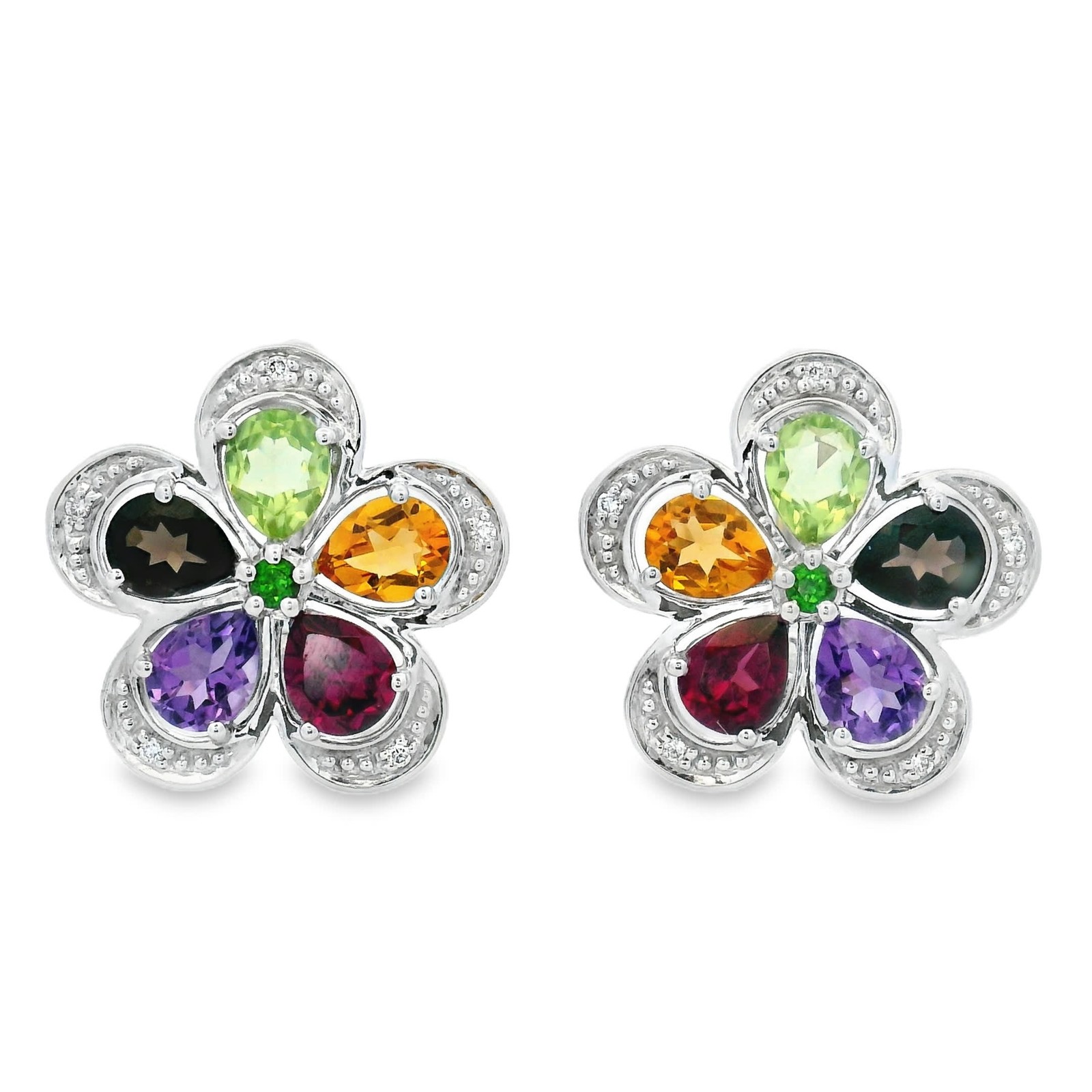 Natural Assorted Gemstones & Diamond Dangle/Drop Earrings, 14k White Gold