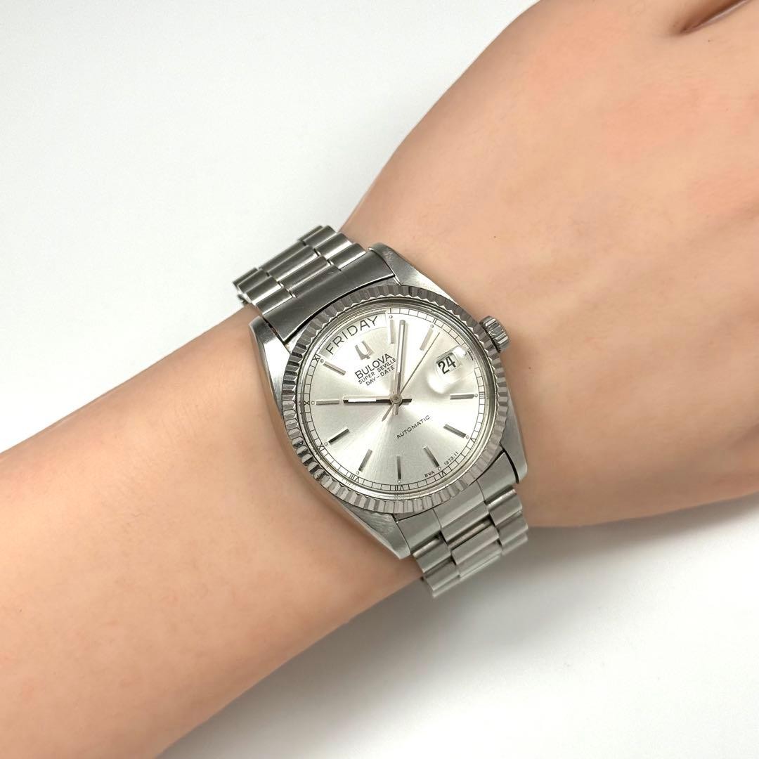 Bulova Super Seville 4410101 Day-Date Automatic Silver Mens Watch Japan 0715496