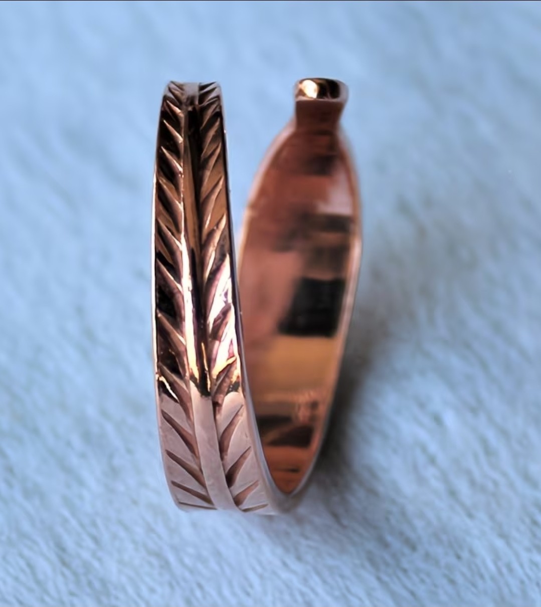 Pure Copper Feather Ring Adjustable Copper Therapy Ring Boho Jewelry