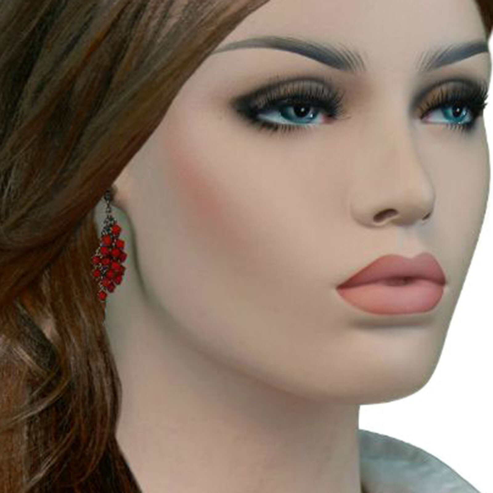 Red Fringe Beaded Dangle Pierced Earring 1/2″ + Bracelet 7- 9″ Adjustable Set