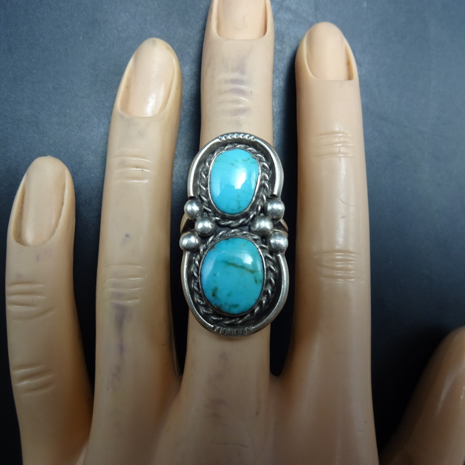 Old 1960s 1970s LIGHT BLUE TURQUOISE Sterling Silver RING size 6 Vintage Pawn