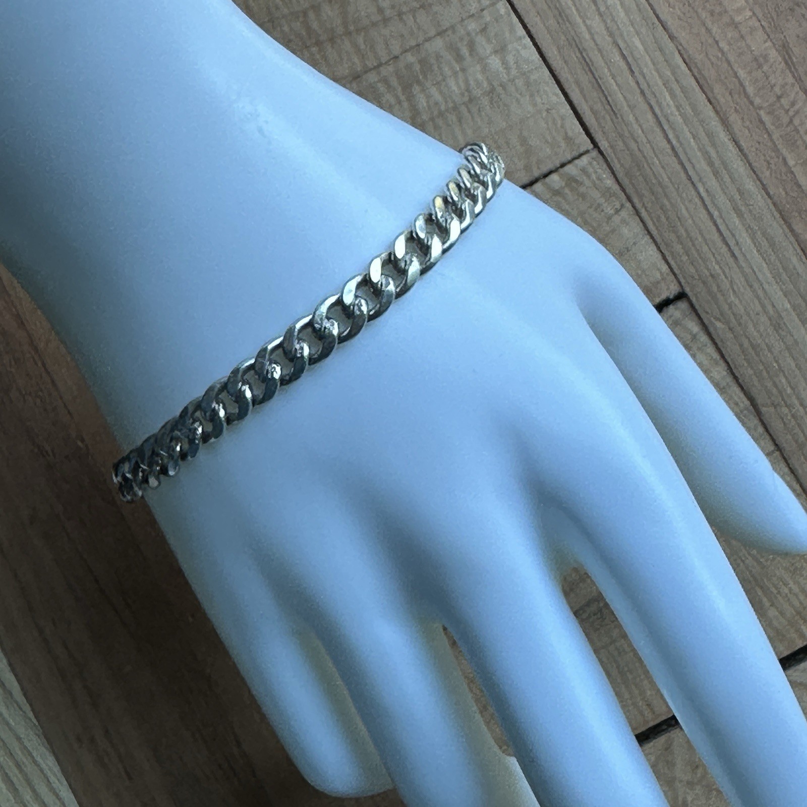 Vintage Cuban Link Chain Bracelet 8.25 Inch Lobster Signed ST 70 Sterling 18.3g