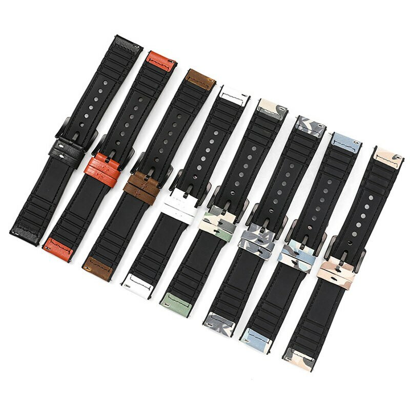 Camo TPU Leather Rubber Strap 22 20mm Watch Band For Samsung Galaxy Watch 6 5pro