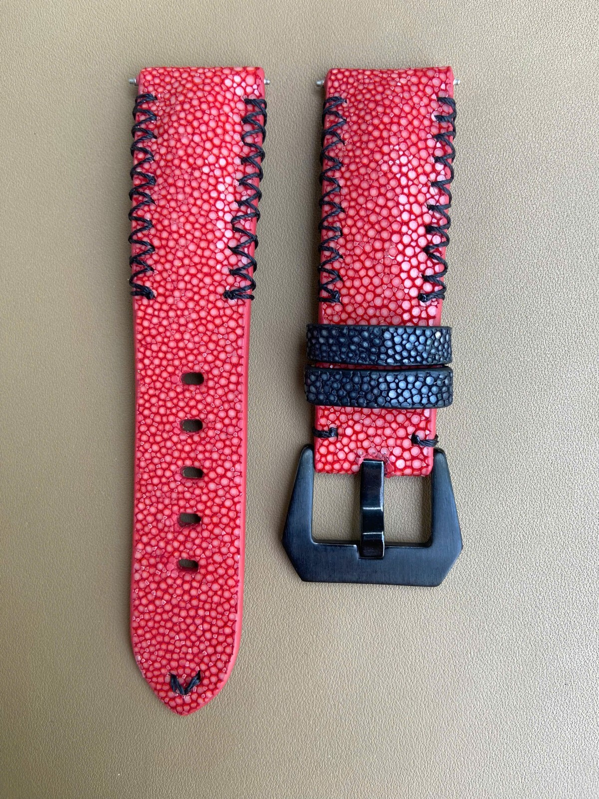 Red Stingray Leather Watch Strap Band, Size 18mm 19mm 20mm 21mm 22mm 24mm 26mm