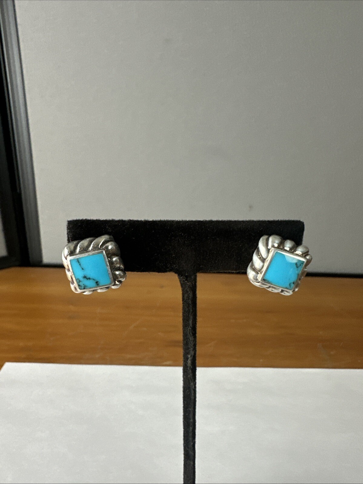 Turquoise Square 925 Sterling Silver Stud Earrings 1/2″
