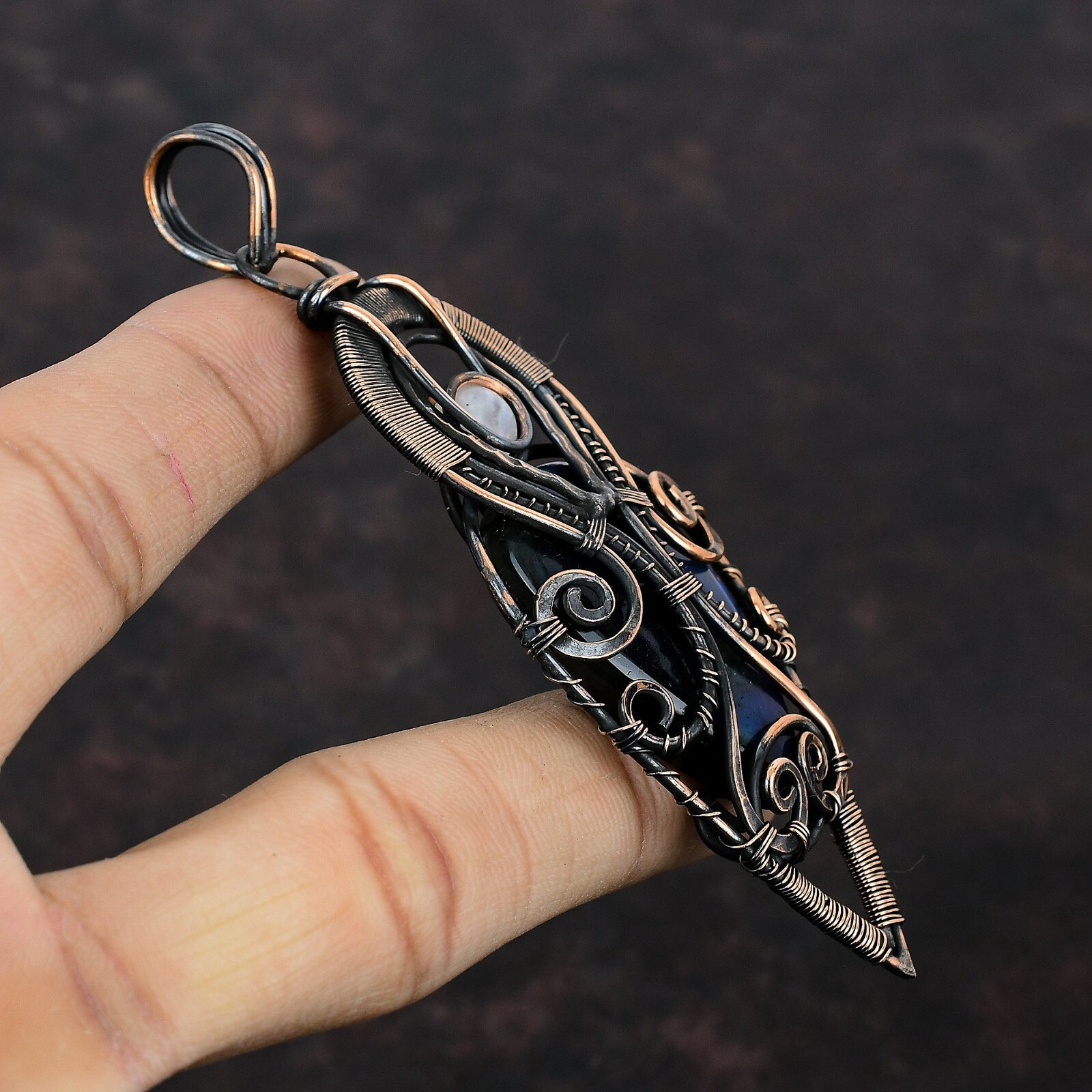 Labradorite Wire Wrapped Pendant Handcrafted Copper Dailywear 4.06″