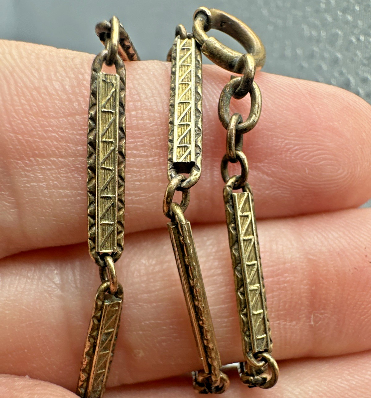 Vtg Henry F. Barrows Art Deco Gold Filled 11″ Bar Link Pocket Watch Chain 8.18g