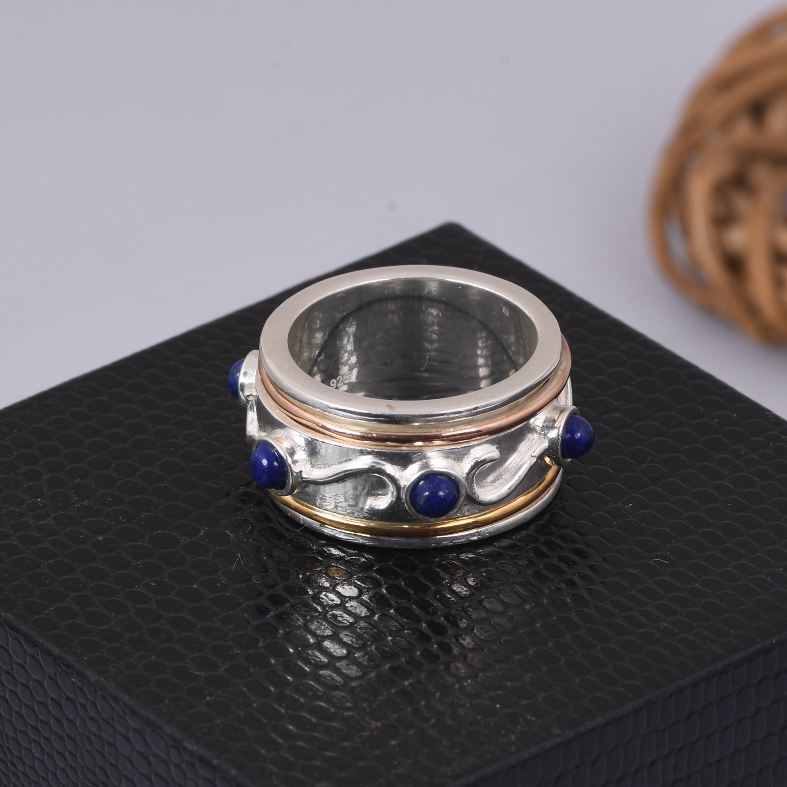 Lapis Spinner Ring 925 Sterling Silver Ring for Women, Meditation Fidget Ring