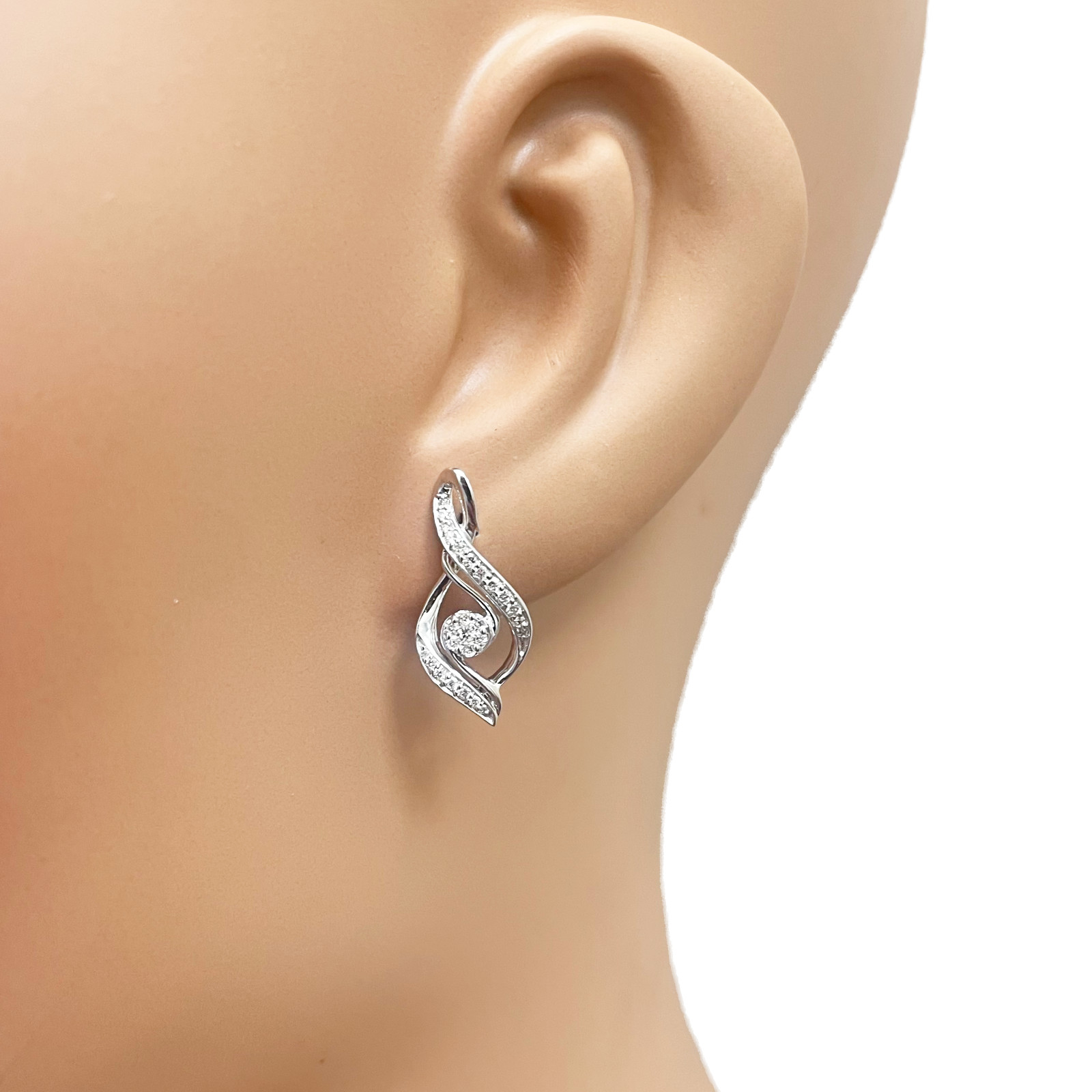 18ct White Gold Natural Diamond Twisted Pendant Chain & Earrings Set 0.55ct
