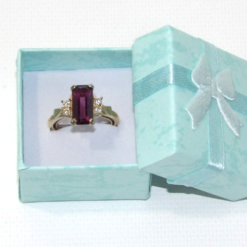 Avon Faux Amethyst Emerald-Cut Stone & Crystal Goldtone Ring (Size 5.5 to 7)