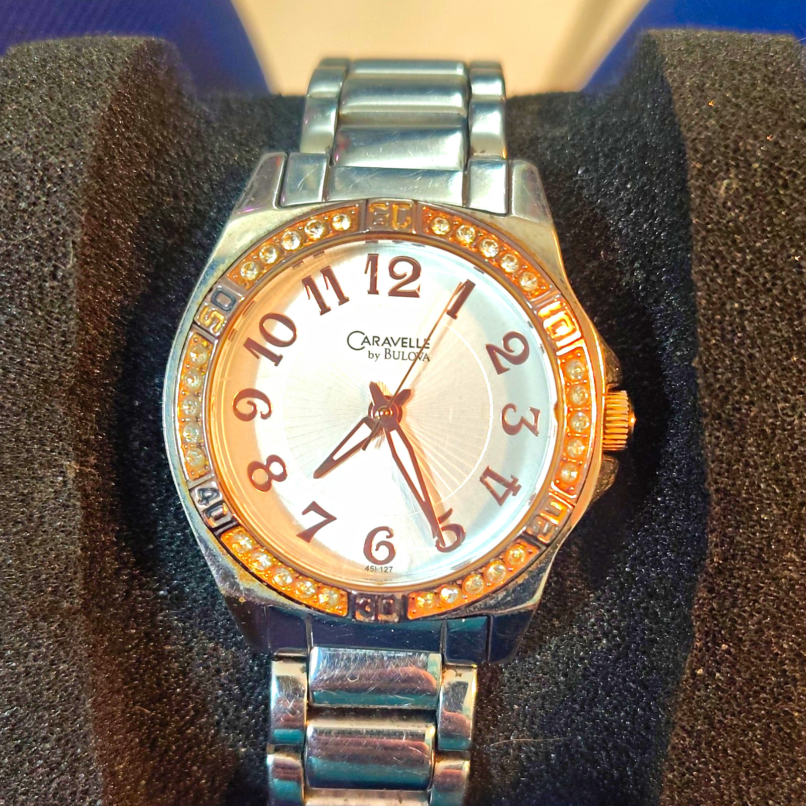 Caravelle by Bulova Women’s 32mm Quartz Silver/Rose Gold Crystal Bezel Watch