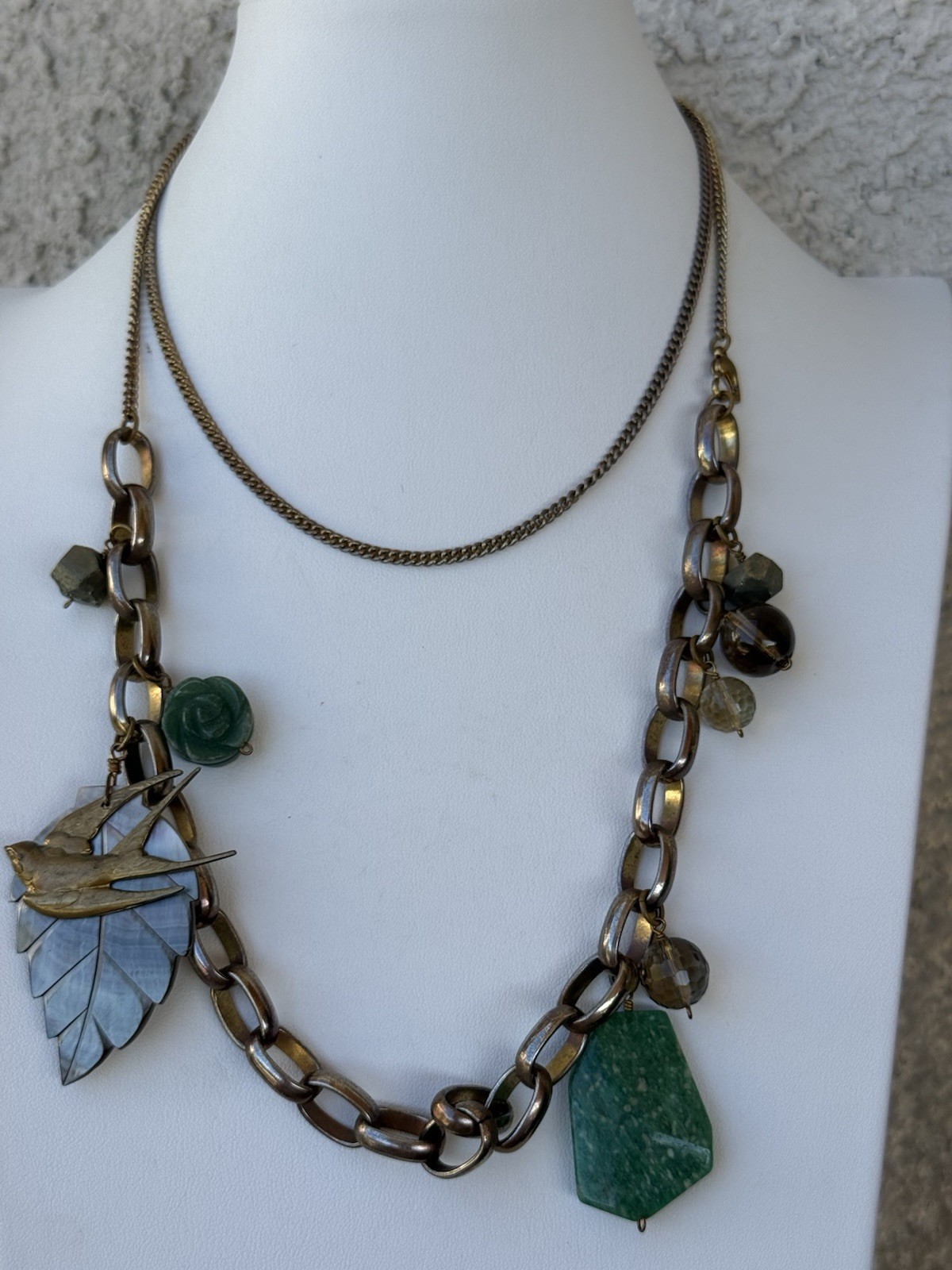 Artisan Boutique Mixed Media Antique Gold Plated Charm Necklace Very Cool!