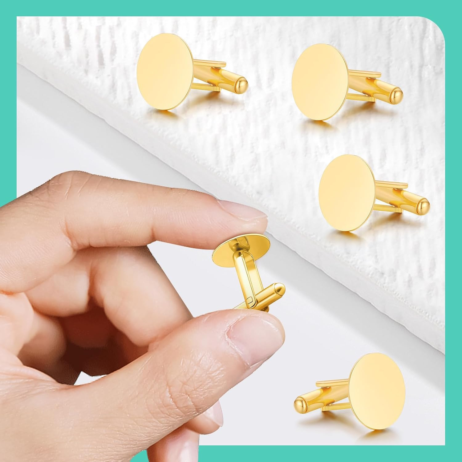 10pcs 16mm Metal Cufflink Blanks Round Bezel Trays DIY Jewelry Findings Gold