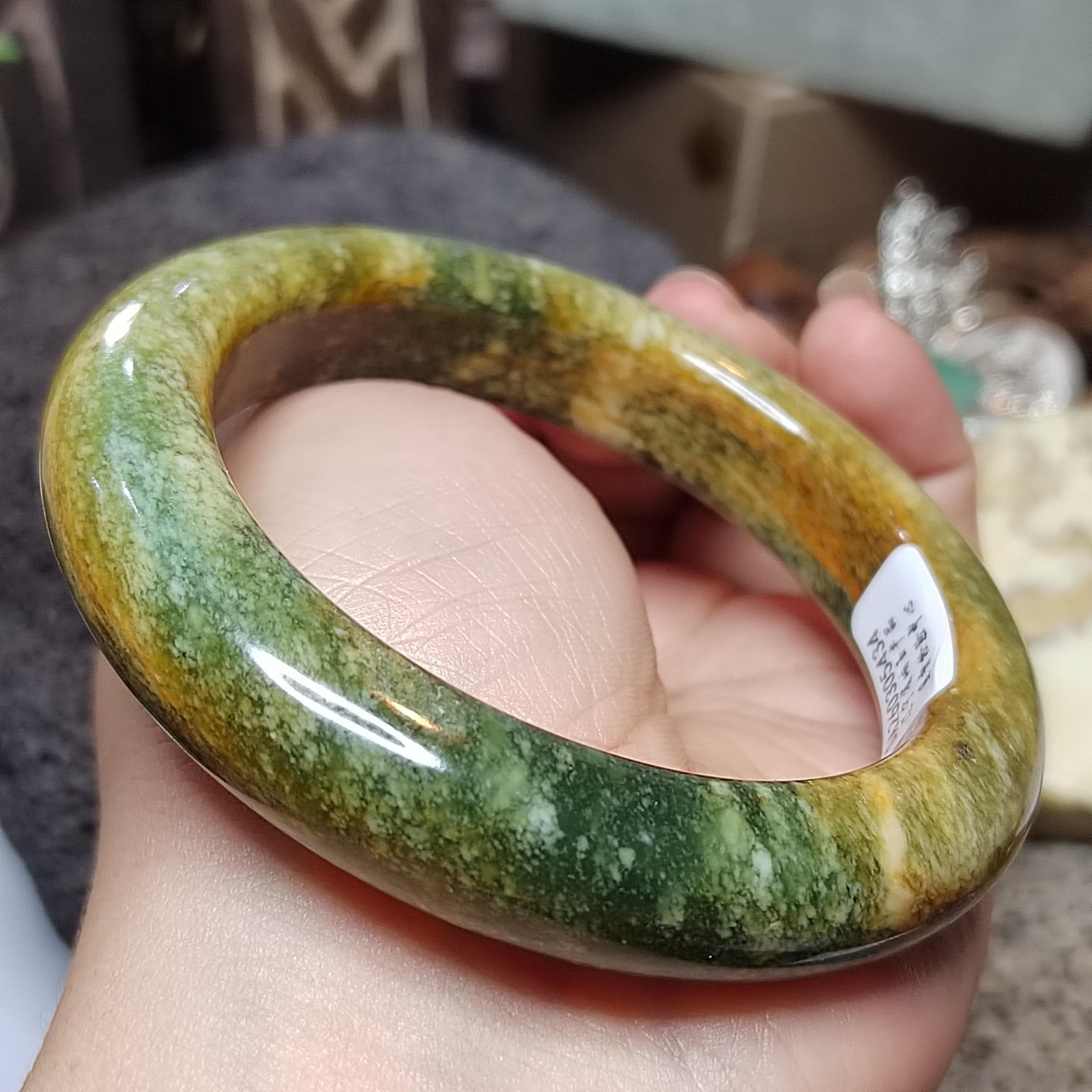 Certified Natural Xiuyan Jade Bangle “Celestial Clouds” | Inner 58.3 mm SL566