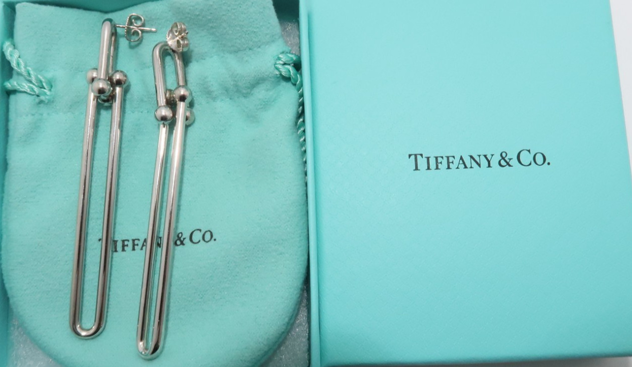 TIFFANY & Co. sterling silvernHardware double long link Pierce earrings