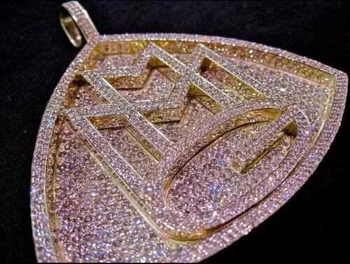 Real Moissanite 4Ct Round Cut Custom MMG Fancy Pendant 14K Yellow Gold Plated
