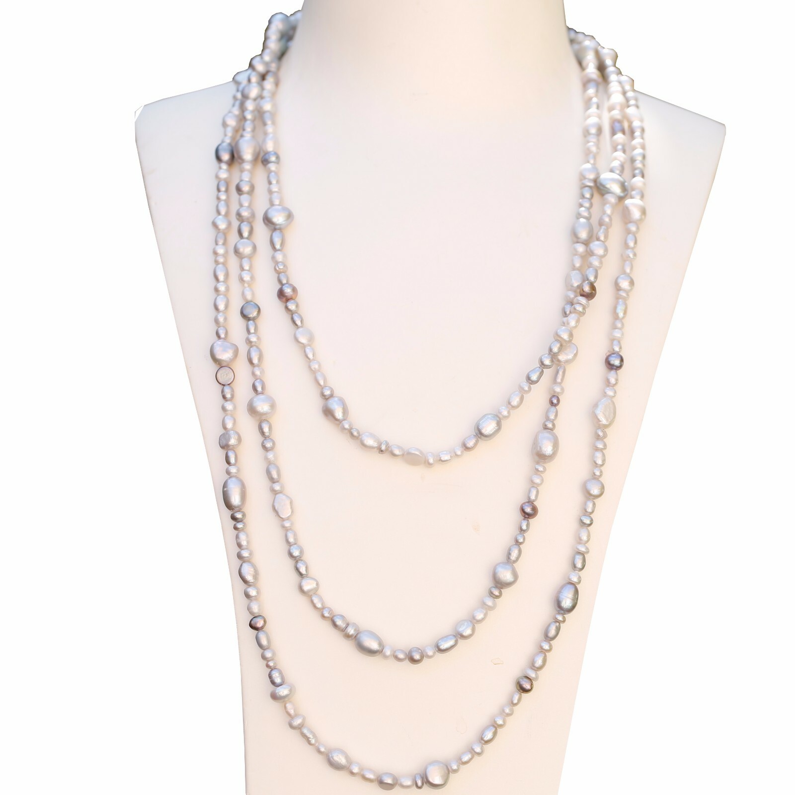 180cm size3-8mm baroque silver grey freshwater pearl Morandi color necklace #309