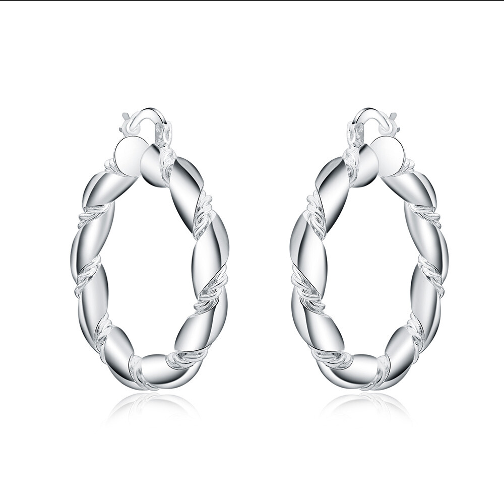 925 Silver Retro Twist Hoop Earrings For Women Trend Personality Jewelry