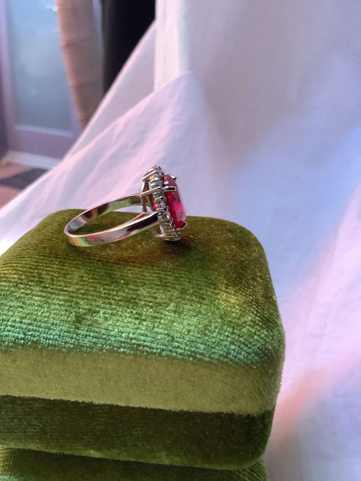 3.45 Ct Oval Cut Natural Ruby Diamond Bday Ring 14K White Gold Size 7