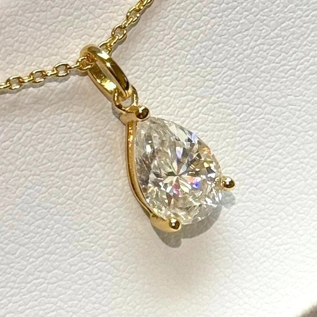 2Ct Pear Cut Lab-Created Diamond Solitaire Pendant 14K Yellow Gold Finish