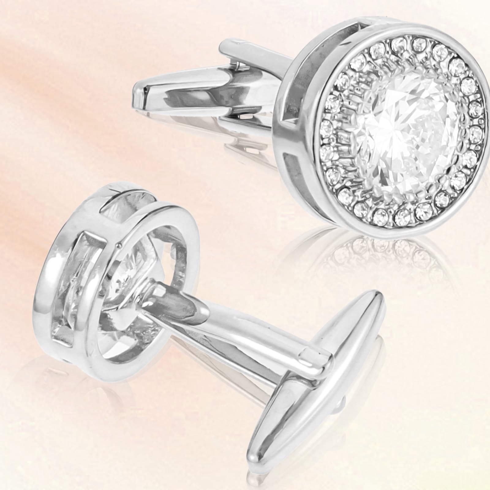 QFGasre Cufflinks for Men Cuff Links Diamond Crystal one size, silver