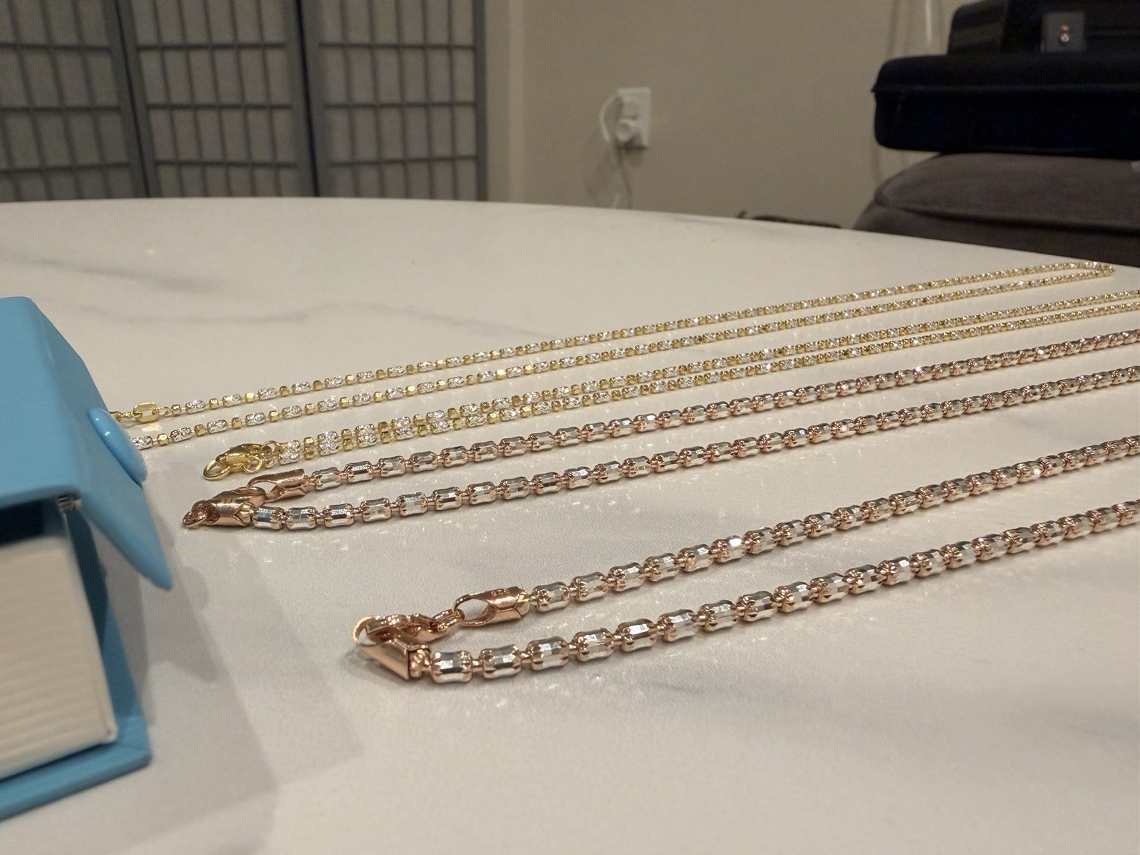 925 Made in Italy Silver – Yellow &Rose Gold Plated Lot Of 4 Chain Necklaces