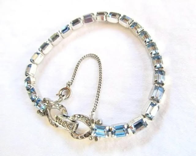 Vintage, Jomaz, Silver- Tone, Sky Blue, Rhinestone Bracelet~ Signed!