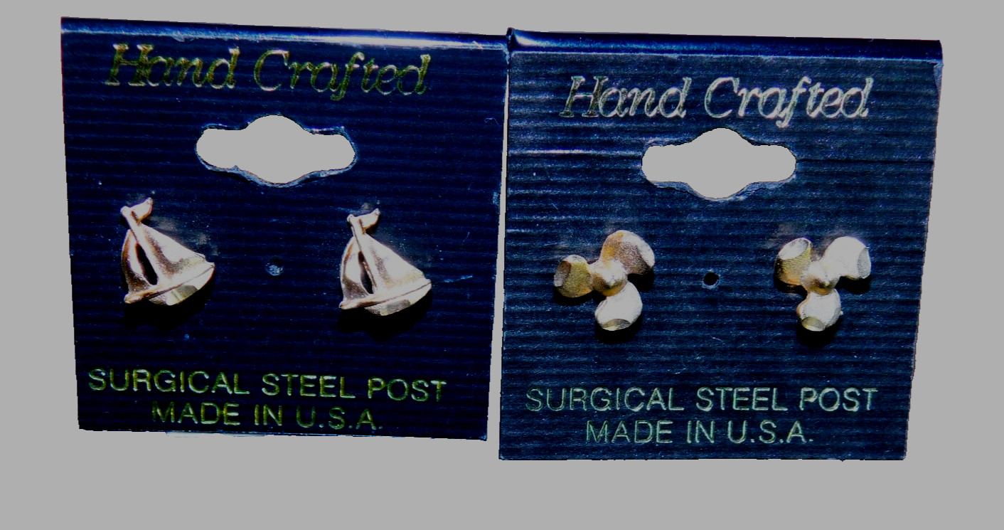 NOS Pierced Vintage Earring LOT Nautical Theme G/T Sailing Boating Propeller USA