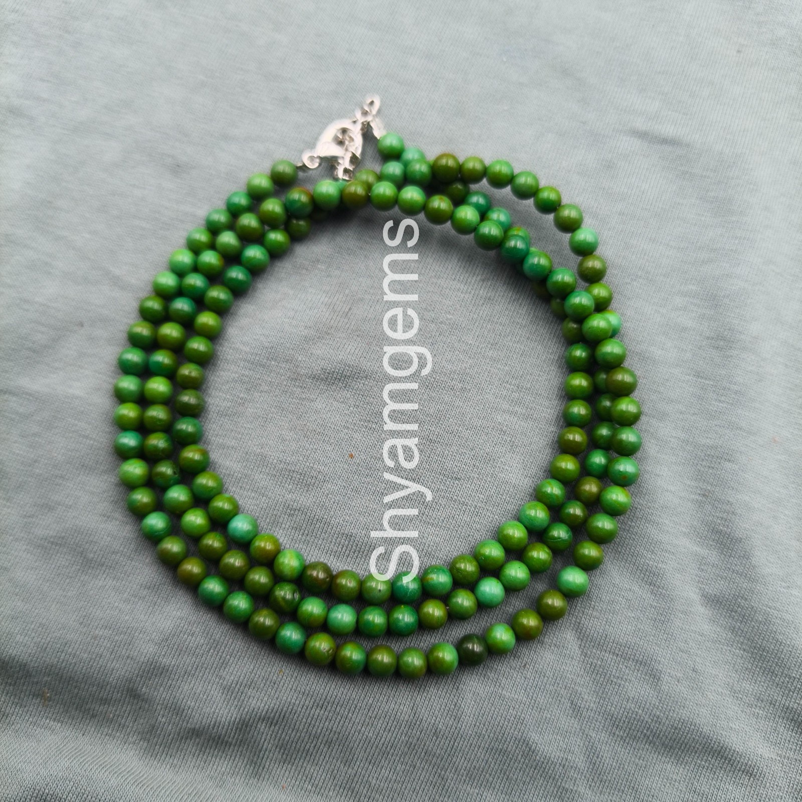 Green Turquoise Necklace Beaded, Sterling Silver Clasp, Boho Gemstone Jewelry,