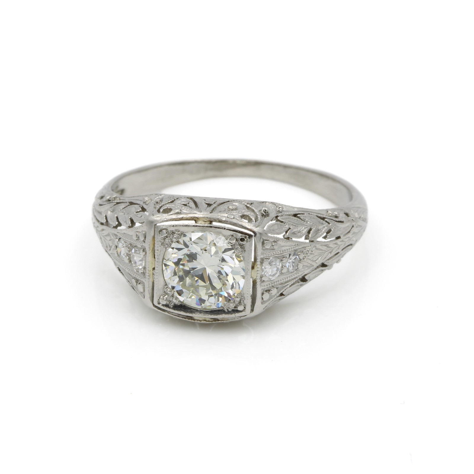 Art Deco Die Struck 950 Platinum .80ctw Diamond Sz 6.25 ring #E170399-1